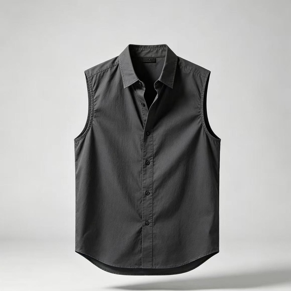 Men's Sleeveless Button-Down Shirt - Charcoal Gray